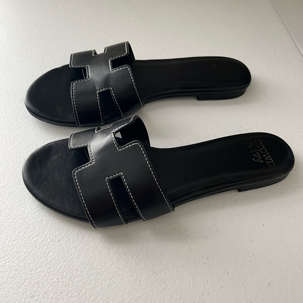 Crown & Ivy Women’s Black Slip-On Comfort Sandals | Size 8.5 | Spring | Low Heel - Picture 6 of 14